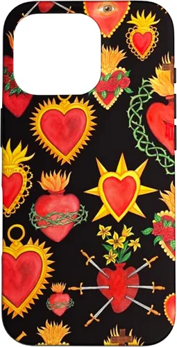 Vista 20 de iPhone 14 Pro Max Hearts Mexican Days of the Dead Latina Milagros Folk Art Fun Case
