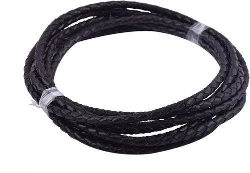 Vista 42 de 2 yardas 8.0mm Cordón redondo de cuero trenzado auténtico marrón antiguo para corbata de bolo
