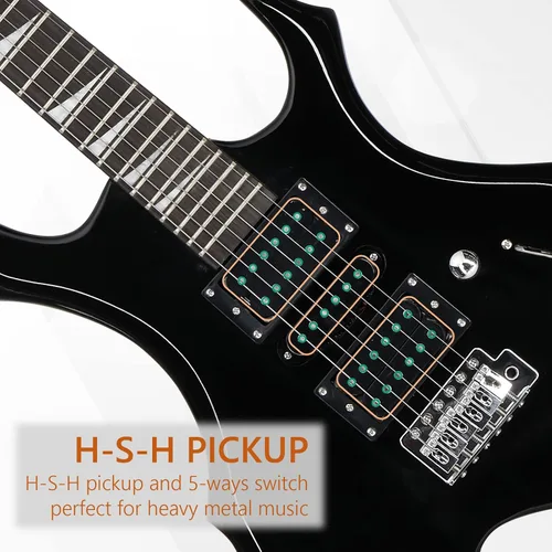 Vista 3 de Kit de guitarra eléctrica de diseño Burning Fire de Ktaxon, juego de guitarra para principiantes de 36 pulgadas HSH con amplificador, diapasón
