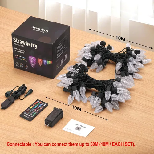 Vista 6 de Luces de Navidad para exteriores C9 de 66 pies, 100 LED, control remoto con aplicación inteligente, luces RGB enchufables, luces de Navidad