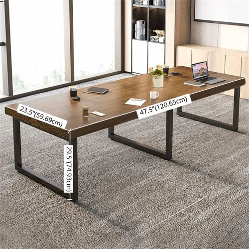 Vista 2 de LAKIQ Mesa de comedor rectangular de madera maciza, mesa de trabajo industrial para oficina en casa, escritorio de computadora, mesa rectangular