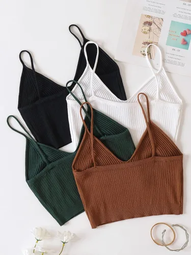 Vista 2 de Floerns Camisola de 4 piezas para mujer, con tirantes delgados, ajustada, ombliguera