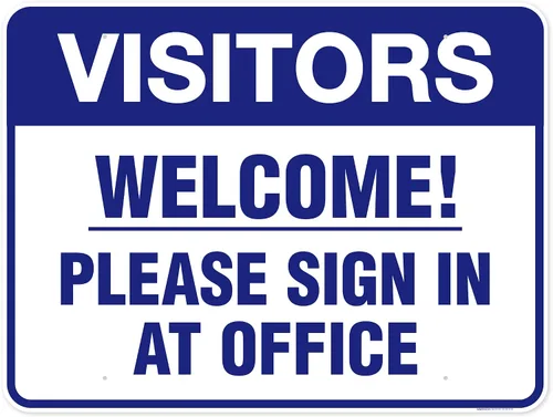 Vista 18 de Letrero con texto en inglés «Welcome Please Sign In at Office», 10 x 14