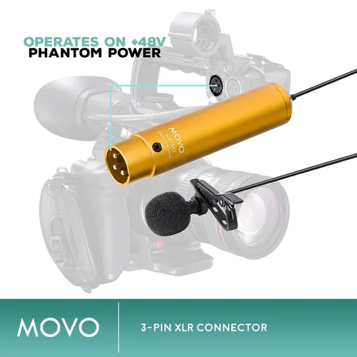 Vista 4 de [Renovado] Movo LV-6 Micrófono de condensador Omnidireccional XLR Lavalier de grado profesional, con cápsula de micrófono de 0.327 in, clip