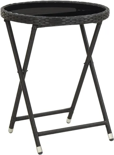 Vista 9 de Ensemble Bistro 3 Pièces Noir en Polyrotin Pliable Pour Jardin et Balcon, Table Ronde et 2 Chaises Confortables avec Coussins Amovibles, Meuble