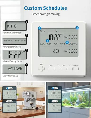 Vista 5 de Temporizador de salida inalámbrico expandible con monitor de energía, kit de interruptor de temporizador digital programable de 7 días y 24 horas