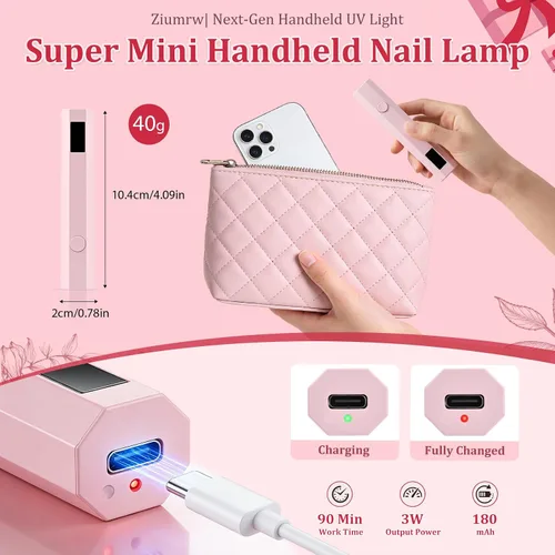 Vista 8 de Luz de uñas UV de mano con soporte, mini lámpara de uñas de mano con pantalla LED, lámpara de uñas recargable de curación flash, ajustes