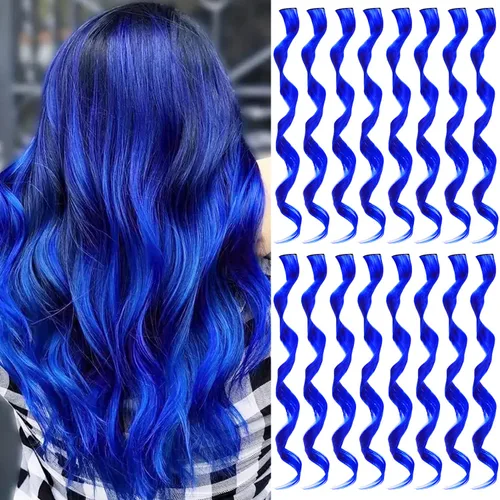 Vista 12 de 16 extensiones de cabello sintético rizado y ondulado con clip, para niñas y mujeres, coloridos resaltados para fiestas, cosplay, festival, regalo