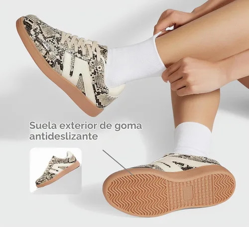 Vista 4 de LUCKY STEP Zapatillas de moda con suela de goma retro para mujer