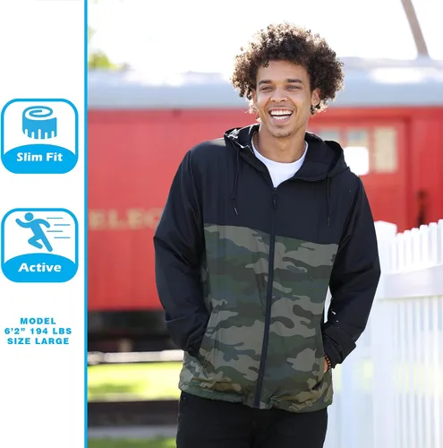 Vista 3 de Global Blank - Chaqueta cortavientos ligera para hombre resistente al agua.