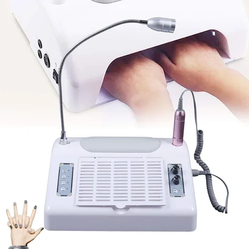 Vista 5 de Colector de polvo de uñas 5 en 1 con taladro, máquina de taladro eléctrico multifuncional con colector de polvo, lámpara de escritorio LED, almohada