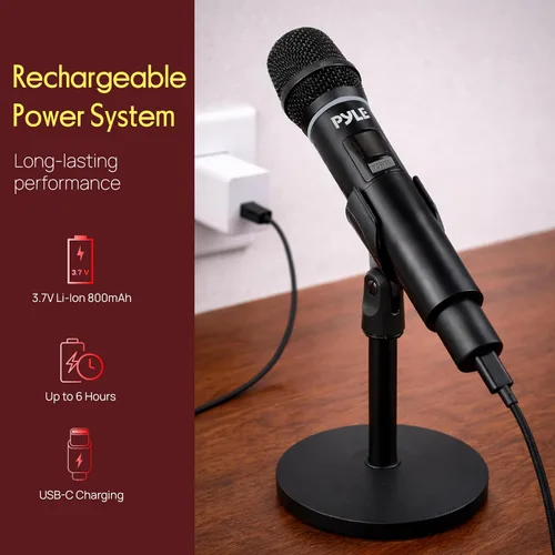 Vista 3 de Pyle Sistema de micrófono USB profesional, micrófono portátil dinámico de 16 canales con sonido claro de largo alcance, micrófono inalámbrico
