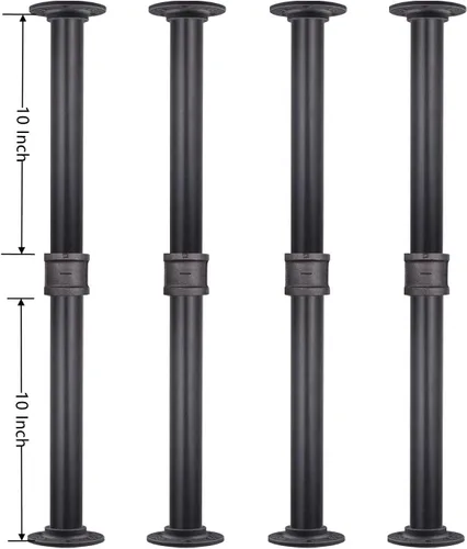 Vista 2 de MUZIK Juego de 4 patas de mesa de tubo industrial, patas de base de hierro para mesas auxiliares y mesas auxiliares, escritorios, mesitas de noche