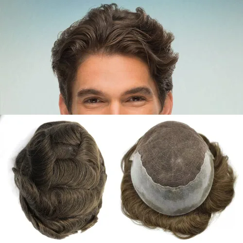 Vista 42 de Mens Toupee Swiss Lace Mens Hair Piece Sistema de reemplazo de cabello para hombres Toupee para hombres Cabello humano nudo blanqueado protesis