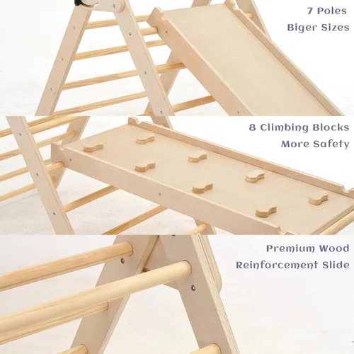 Vista 3 de Pillowhale Juego de triángulos de escalada de madera Montessori extra grande: triángulo plegable para gimnasio, rampa y arco de escalada, parque