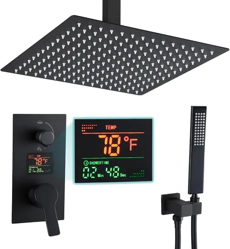 Vista 14 de SKOWLL Sistema de ducha con boquilla de bañera, grifo de ducha y bañera combinado de montaje en pared de 12 pulgadas, cabezal de ducha negro