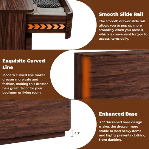 Vista 7 de ACCOHOHO Cómoda moderna de 6 cajones para dormitorio, cómoda de madera de 52 pulgadas de ancho con gran almacenamiento, cómoda sin asas, soporte