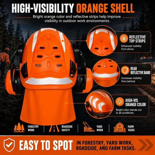 Vista 5 de Safeyear Casco de motosierra con protector facial y orejeras, casco forestal certificado ANSI con correa para la barbilla, visera de malla