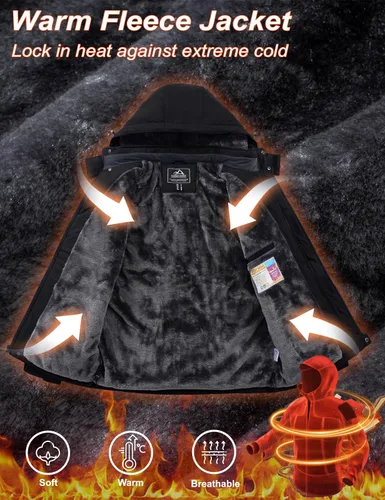 Vista 3 de MAGCOMSEN - Abrigos de invierno para hombre, impermeables, con forro polar, parka, con capucha, para esquiar, senderismo, trabajo Negro
