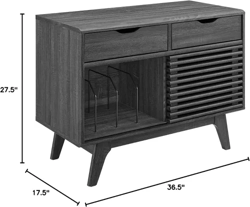 Vista 3 de Modway Render Mid-Century - Soporte para discos de vinilo de 37 pulgadas con cajones en color carbón