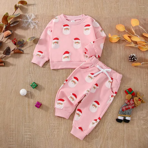 Vista 2 de Gueuusu Conjunto de sudadera de Papá Noel de manga larga para bebés, niñas y niños, ropa de otoño e invierno