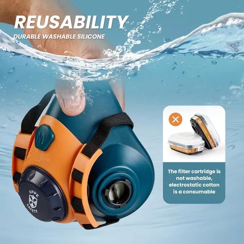 Vista 4 de Máscara respiradora de silicona reutilizable con filtros, máscara de gas para soldadura, carpintería, pintura en aerosol, polvo, productos químicos