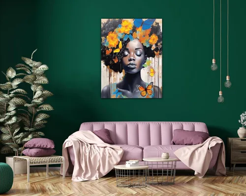 Vista 132 de Arte de pared afroamericano, decoración de rey y reina bailarín negro para sala de estar, arte de pareja de amor negro para dormitorio, lienzo