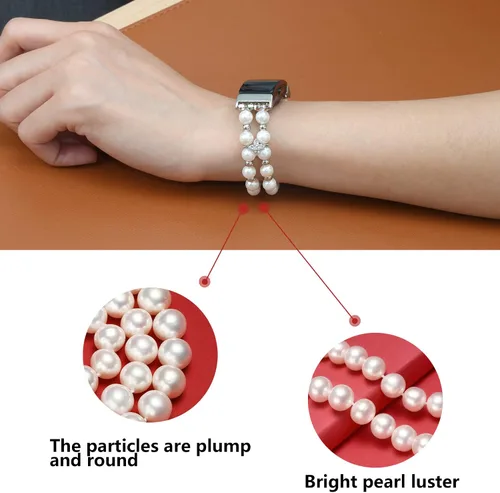 Vista 5 de Compatible con Fitbit Inspire HR/Inspire 2 & Inspire Bandas para mujer, elástica hecha a mano, pulsera de perlas de moda para Inspire Hr/Inspire 2