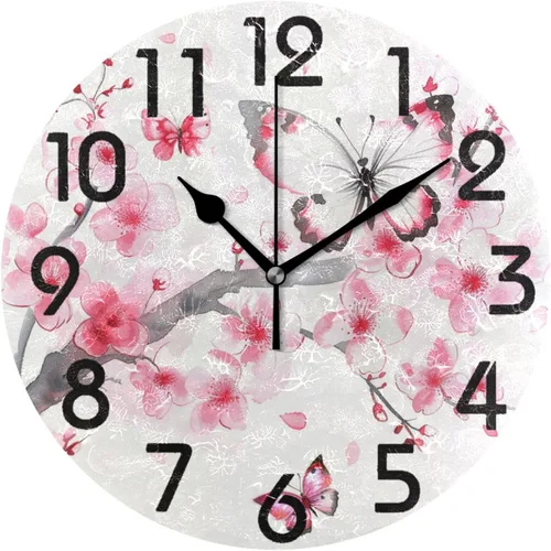 Vista 11 de Pretty Sping Flowers Birdhouse Family Birds Reloj de pared redondo, 10 pulgadas, analógico, silencioso, sin tictac, para el hogar, cocina, sala