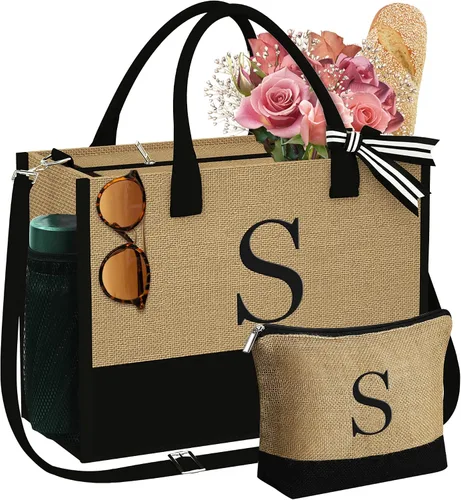 Vista 25 de YOOLIFE Regalos personalizados para mujeres, bolsa de yute inicial y bolsa