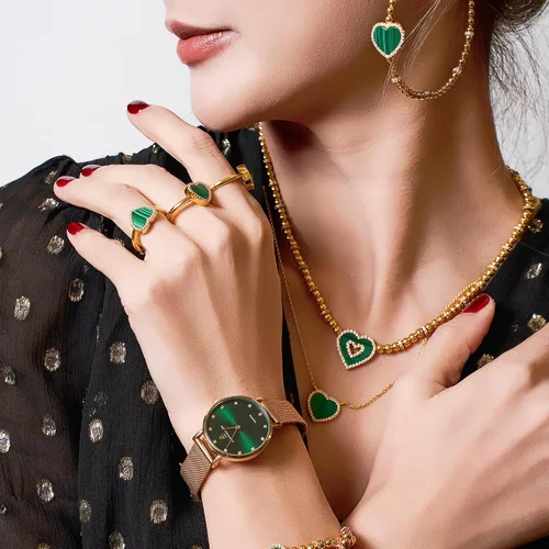 Vista 5 de BLACK BY BLUE BRAVE Womens Watch Trendy Green Watches for Women 12 Genuine Diamond Watch Markers 28 mm Watches for Women Green Sunray Dial with Rose