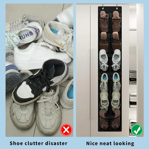 Vista 5 de MSLOVE Organizador de zapatos estrecho sobre la puerta, 12 bolsillos grandes de malla, organizador de zapatos para colgar en el armario, organizador