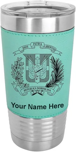 Vista 20 de LaserGram Vaso aislado al vacío de 20 onzas, escudo de armas, República Dominicana, grabado personalizado incluido (piel sintética, estilo béisbol)