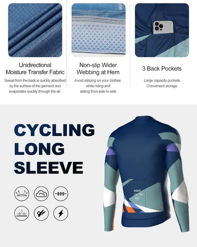 Vista 4 de INBIKE Camiseta de ciclismo de manga larga transpirable y de secado rápido con 3 bolsillos traseros para hombres y mujeres