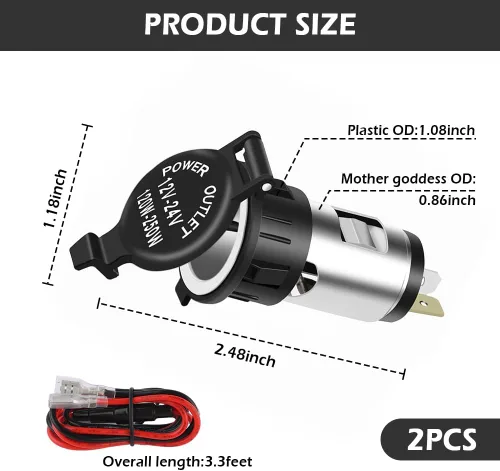 Vista 2 de Enchufe para encendedor de cigarrillos de 12 V, 2 unidades, enchufe para encendedor de cigarrillos con cable de extensión y cubierta impermeable