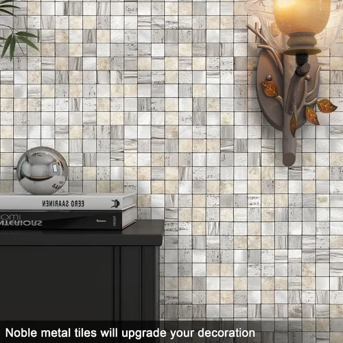 Vista 4 de BeNice - Azulejos de metal para salpicaduras de despegar y pegar, madera rústica, gris, 10