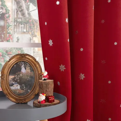 Vista 5 de BGment Cortinas de Navidad para Dormitorio de Niños 63 Pulgadas de Largo - Patrón de Copo de Nieve Decoración de Tratamientos de Ventanas con Ojales