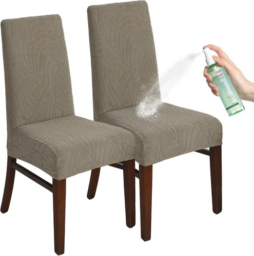 Vista 12 de Fundas de silla para comedor Fundas de jacquard impermeables (negro, 2 piezas) Las fundas de jacquard elásticas impermeables refrescan las sillas