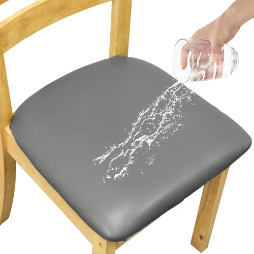 Vista 10 de Fundas elásticas de cuero para asientos de silla con lazos elásticos, fundas impermeables de cuero PU para asientos de silla de comedor, fundas