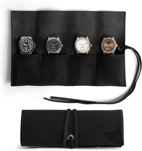 Vista 25 de Hide & Drink, Organizador de rollos de reloj de cuero hecho a mano de cuero de grano completo, con capacidad para hasta 4 relojes, fácil de llevar