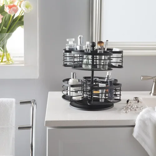 Vista 3 de Bath Bliss Organizador de almacenamiento de tocador de carrusel de 2 niveles, debajo del gabinete, tocador, bueno para cosméticos, joyas y artículos