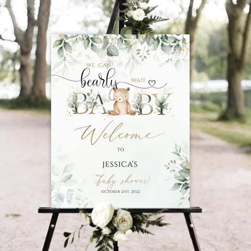 Vista 18 de Letrero de bienvenida personalizado para baby shower, tablero de bienvenida personalizado con oso de peluche para baby shower, decoración neutra
