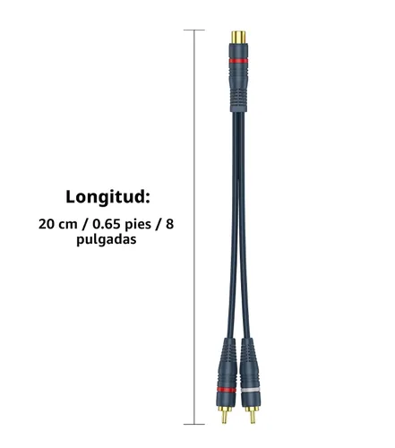Vista 7 de Divisor RCA 1 hembra a 2 macho, paquete de 2 unidades, RCA Y Splitter Audio Cable Split Adaptador Azul Oscuro - 8 pulgadas
