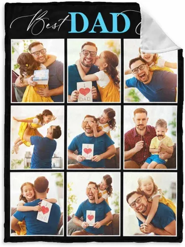 Vista 29 de InterestPrint Manta personalizada para papá de parte de hija e hijo, manta de cama personalizada con el texto "Best Dad Ever" con Love You Daddy, 7