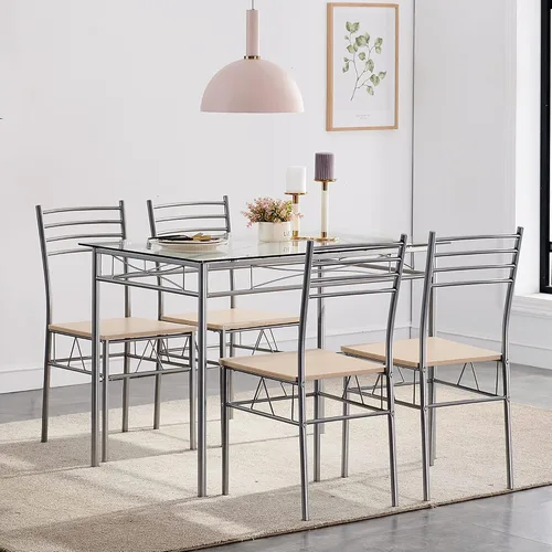 Vista 6 de VECELO Mesa y sillas de comedor de cocina para 4, juegos de comedor de 5 piezas, ahorro de espacio, 42.1 pulgadas, plata bruñida Negro