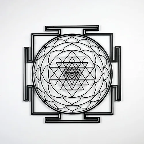 Vista 12 de Colorfull Worlds Sri Yantra - Decoración de pared de metal con geometría sagrada, decoración moderna única para sala de estar, arte de pared