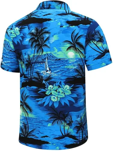 Vista 4 de SheLucki - Camisa hawaiana para hombre, unisex, estilo informal, manga corta, con botones y estampado de sombra de palmeras, para el verano