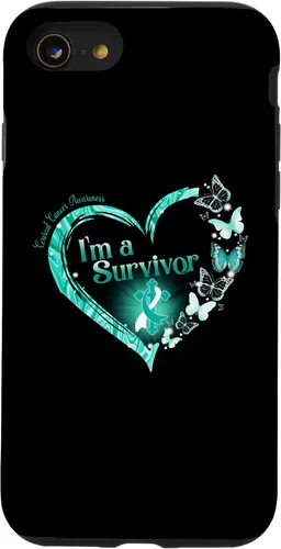 Vista 18 de Teal Ribbon Butterfly Cervical Cancer I'm A Survivor Case for iPhone 17