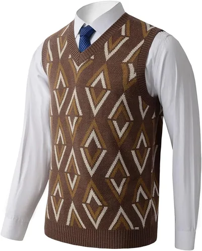 Vista 5 de Suéter de punto con cuello en V para hombre, liso, sin mangas, suéter de punto, ajuste holgado, todo a juego verde (ArmyGreen1)