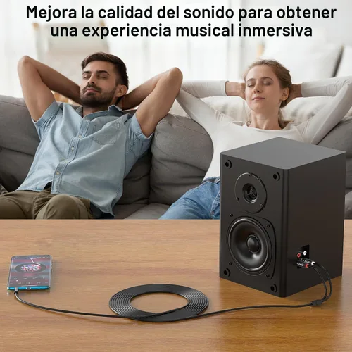 Vista 3 de J&D Cable de 0.138 in a RCA, chapado en oro de 0.138 in macho a 2RCA macho, cable auxiliar blindado resistente para cine en casa, altavoces
